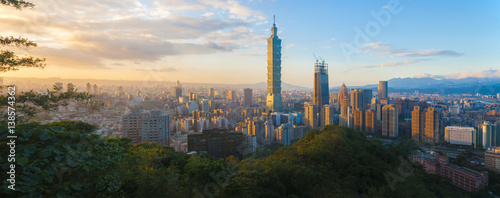 Panorama of Taiwan city skyline at sunset