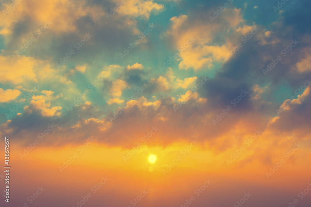 Beautiful blazing sunset landscape with orange sky and cloud, Amazing summer sunrise as a background.
