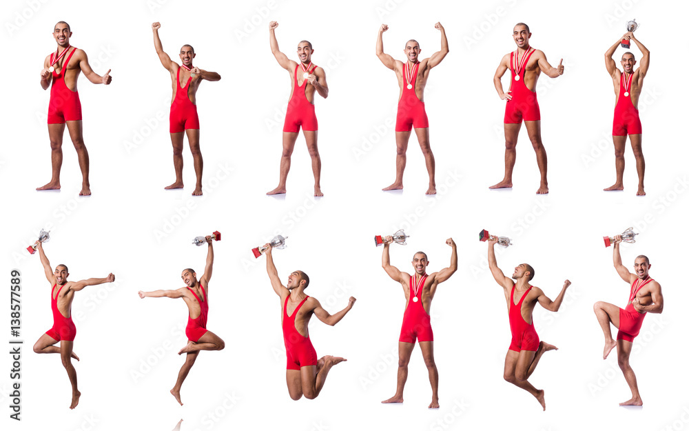 Young wrestler isolated on the white