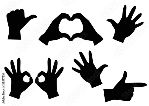 Hands gloved hand gestures. Set of hand gestures, vector