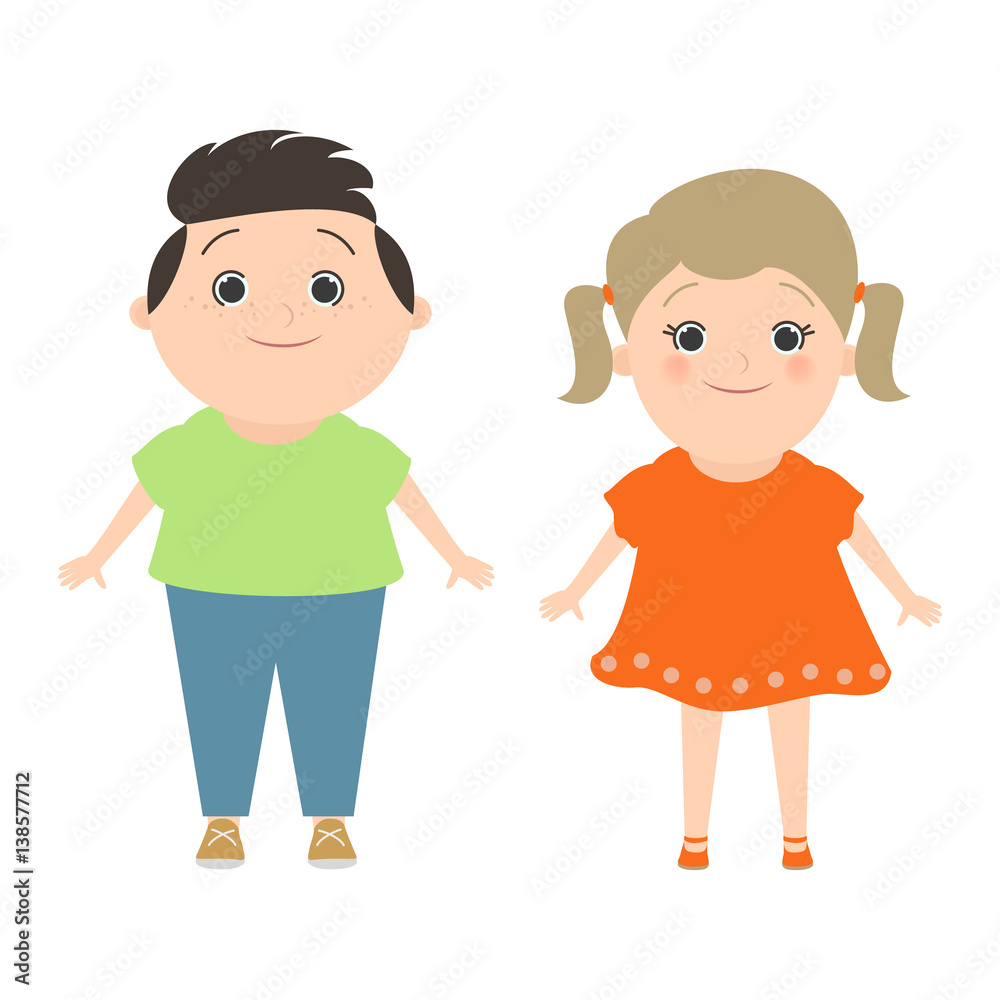Children. Boy and girl, Children. Boy and girl, Caucasian, isolated on white background. Cartoon vector, funny plush toys. cartoon Vector