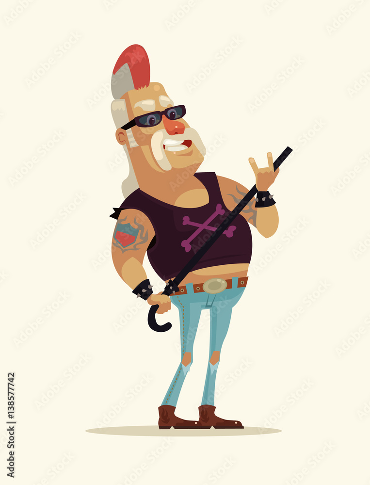 Old rock musician character. Vector flat cartoon illustration Old rock musician character. Vector flat cartoon illustration