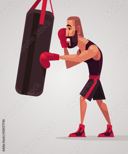 Man boxer character trains. Vector flat cartoon illustration