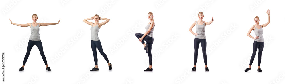 Young woman doing sports isolated on white Young woman doing sports isolated on white