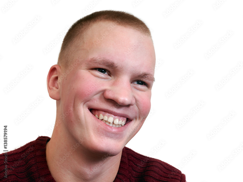 sincere happy smile on the face of the young man. Portrait. White background sincere happy smile on the face of the young man. Portrait. White background