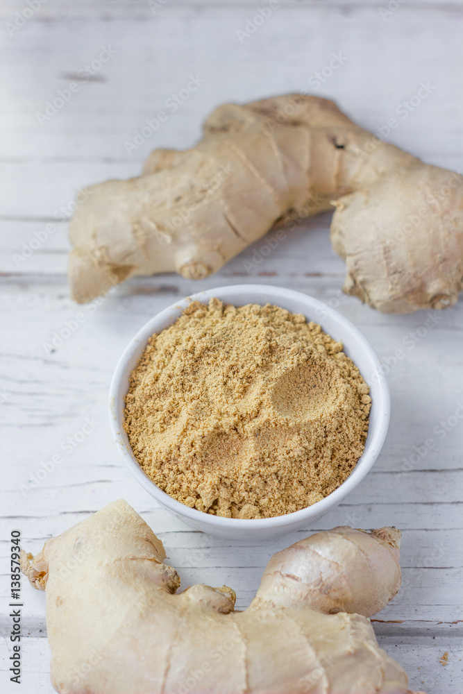 Grounded ginger and ginger root Grounded ginger and ginger root