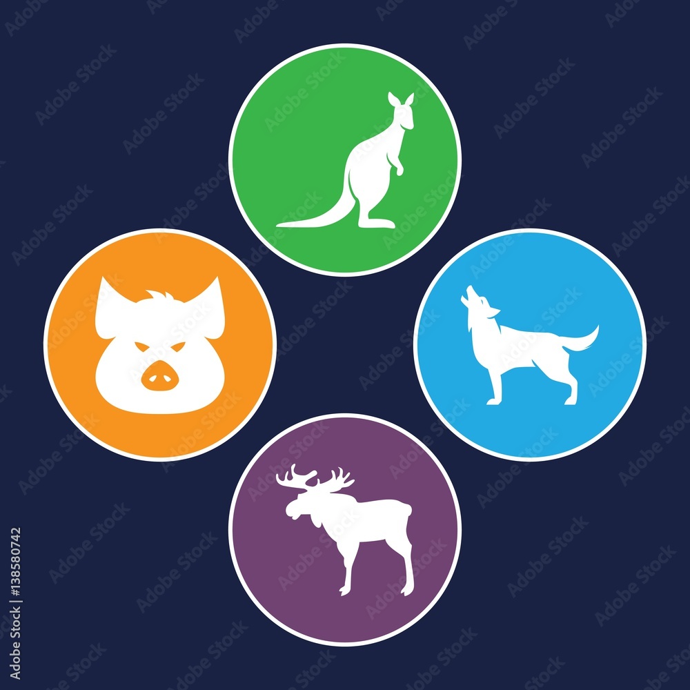 Fototapeta premium Set of 4 wildlife filled icons