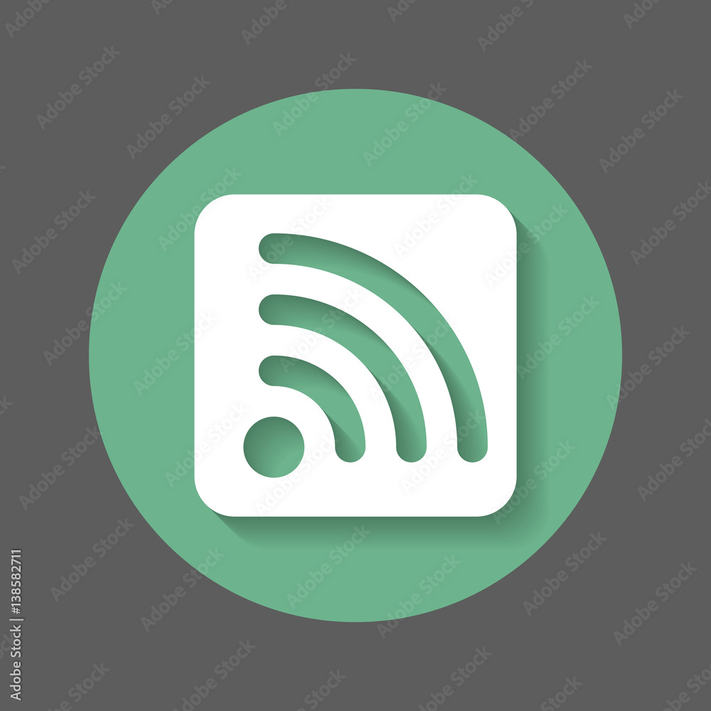 Wifi flat icon. RSS feed Round colorful button, circular vector sign with shadow effect. Flat style design Wifi flat icon. RSS feed Round colorful button, circular vector sign with shadow effect. Flat style design