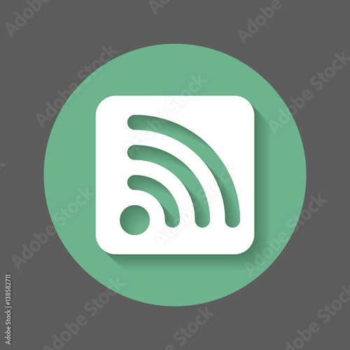 Wifi flat icon. RSS feed Round colorful button, circular vector sign with shadow effect. Flat style design