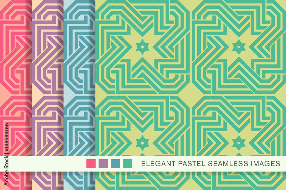 Seamless pastel background set spiral cross geometry chain star Seamless pastel background set spiral cross geometry chain star