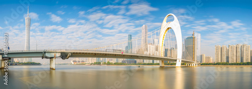 Panorama views modern bridge in Zhujiang River and modern building of financial district in guangzhou city, China photo