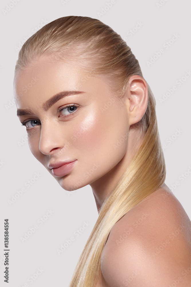 Beauty portrait of beautiful girl with Nude makeup Beauty portrait of beautiful girl with Nude makeup