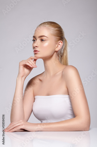 Beauty portrait of beautiful girl with Nude makeup