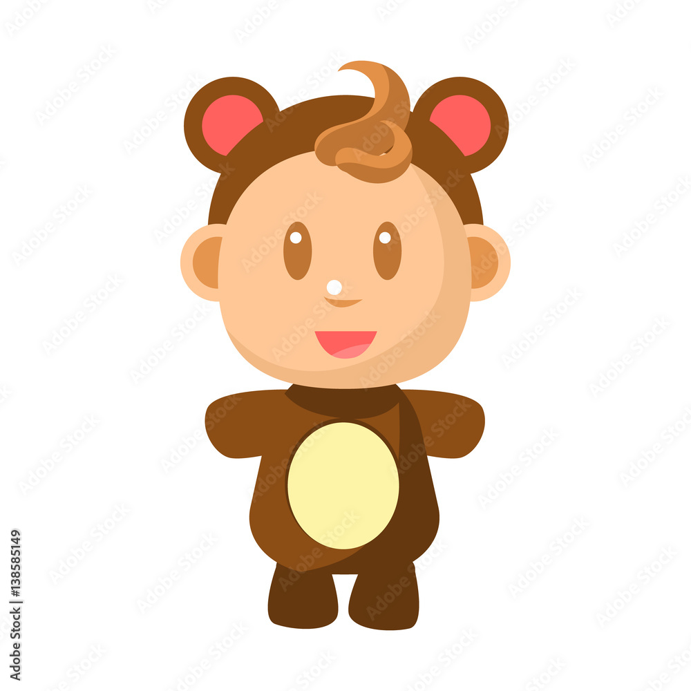 Small Happy Baby Standing In Brown Bear Costume Vector Simple Illustrations With Cute Infant Small Happy Baby Standing In Brown Bear Costume Vector Simple Illustrations With Cute Infant