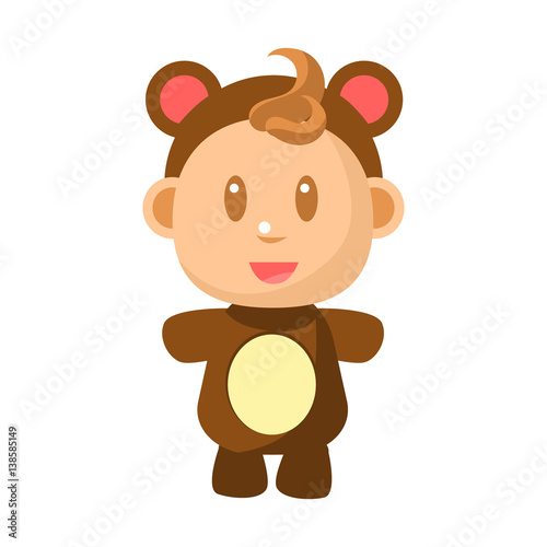 Small Happy Baby Standing In Brown Bear Costume Vector Simple Illustrations With Cute Infant