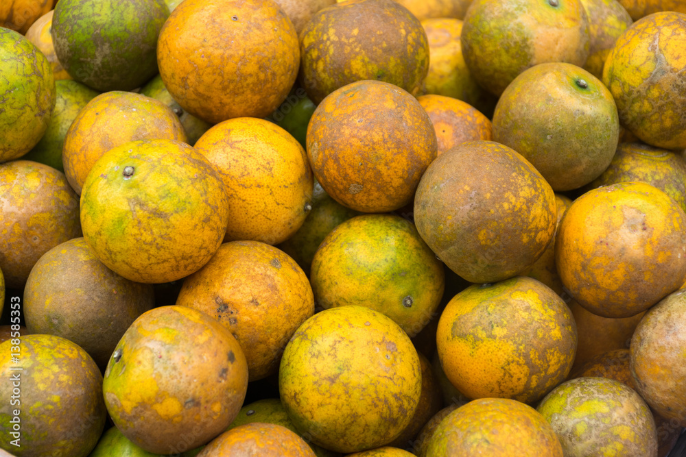 Close up Orange fruit in wood basket