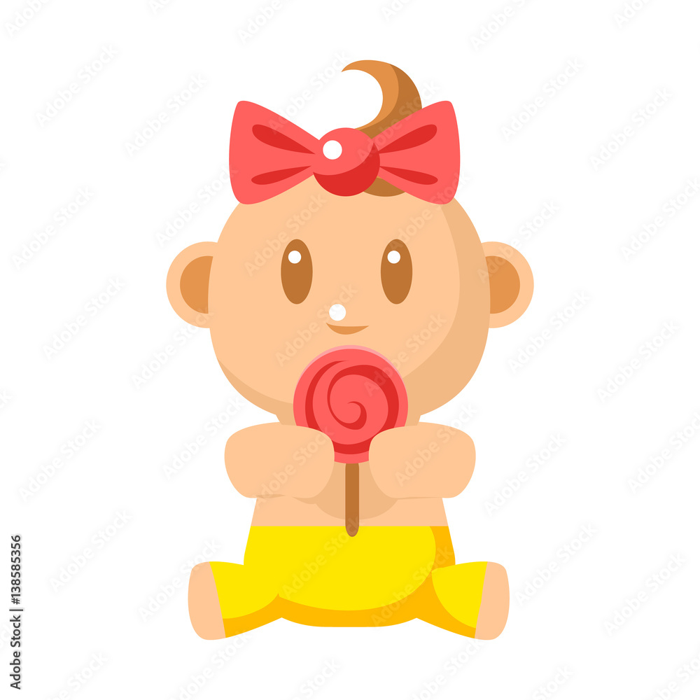 Small Happy Baby Girl In Yellow Pants Eating A Lollypop Vector Simple Illustrations With Cute Infant Small Happy Baby Girl In Yellow Pants Eating A Lollypop Vector Simple Illustrations With Cute Infant