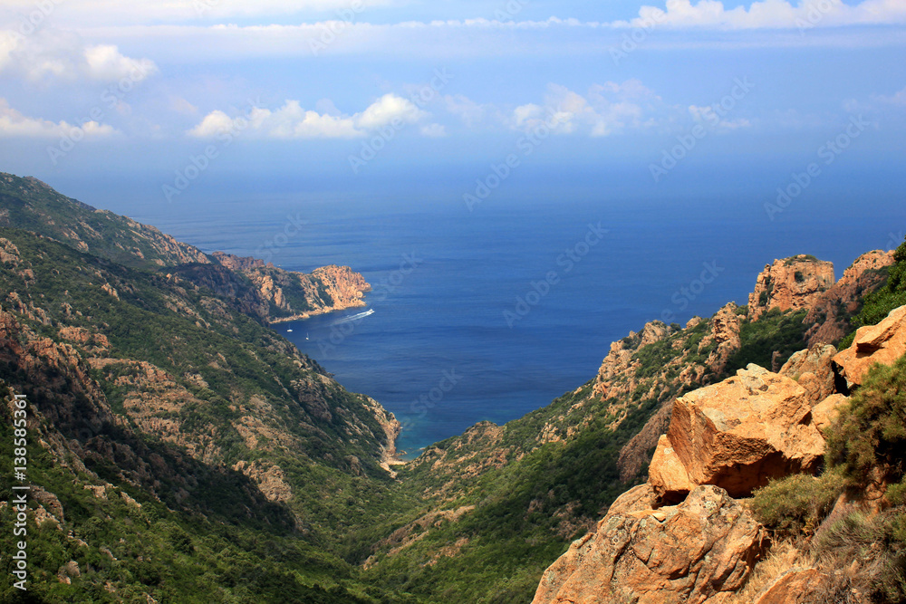 Sea view from the rocky cliffs at Corsica, France