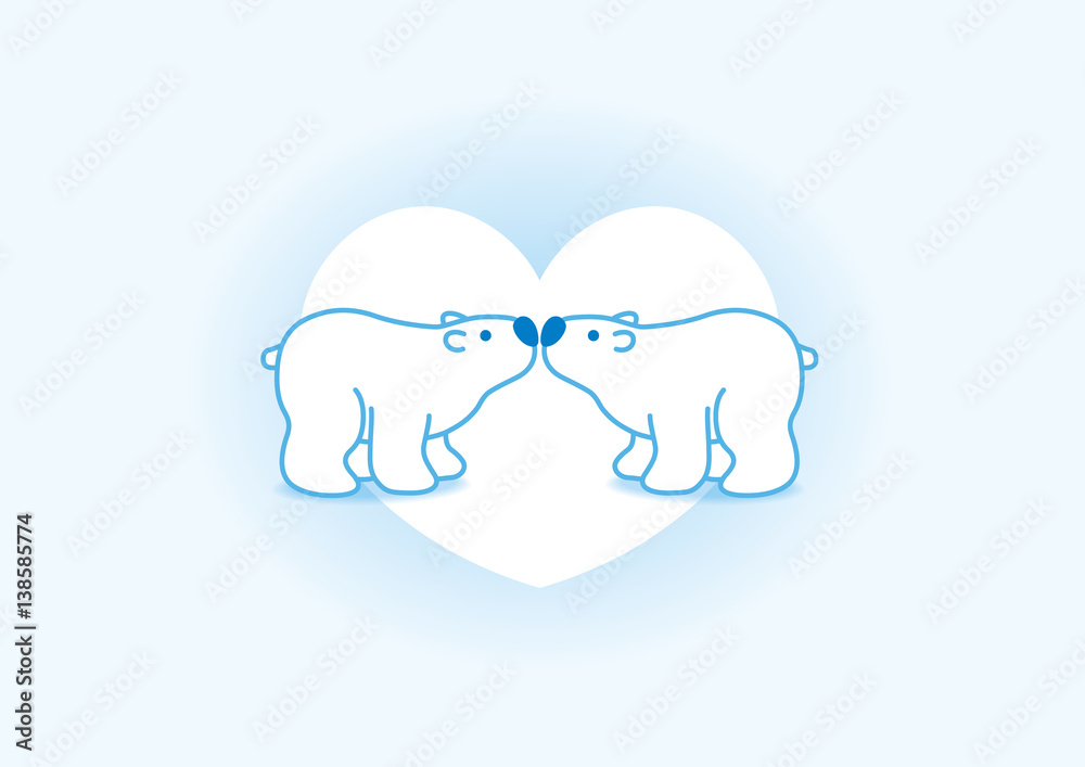 Blue Polar Bear Couple against Small White Heart Blue Polar Bear Couple against Small White Heart