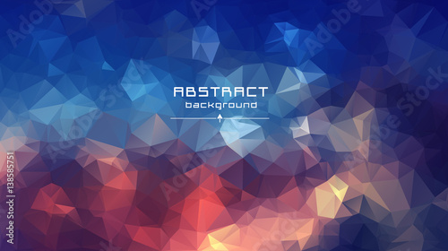Abstract low poly triangles background. Futuristic pattern. Geometric polygonal design. Blue, red, yellow.