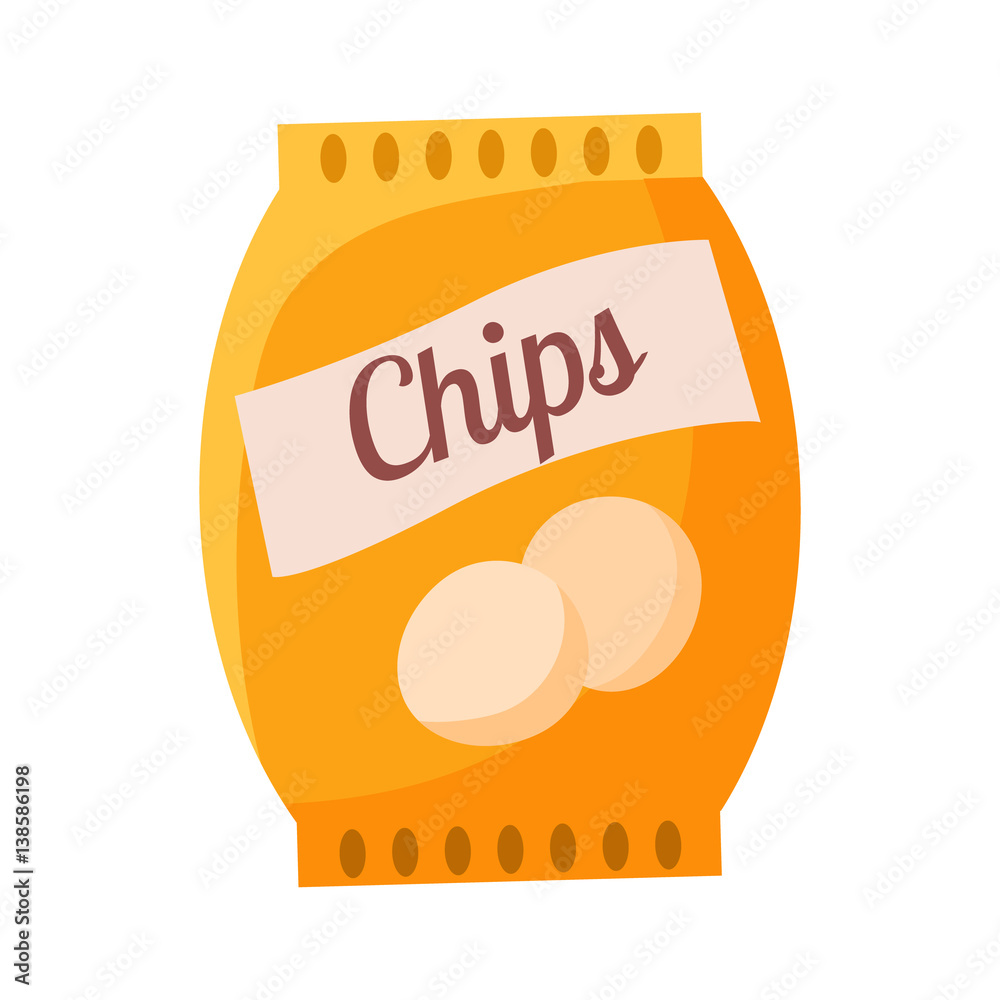Bag Of Potato Chips Snack, Cinema And Movie Theatre Related Object Cartoon  Colorful Vector Illustration Stock Vector | Adobe Stock