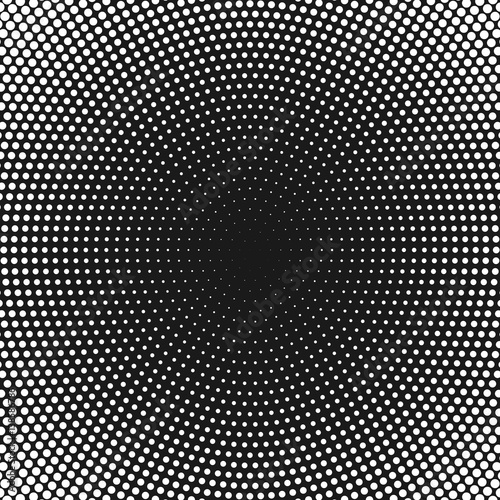 Halftone pattern background with radial effect, round spot shapes, vintage or retro graphic with place for your text. Halftone digital effect.