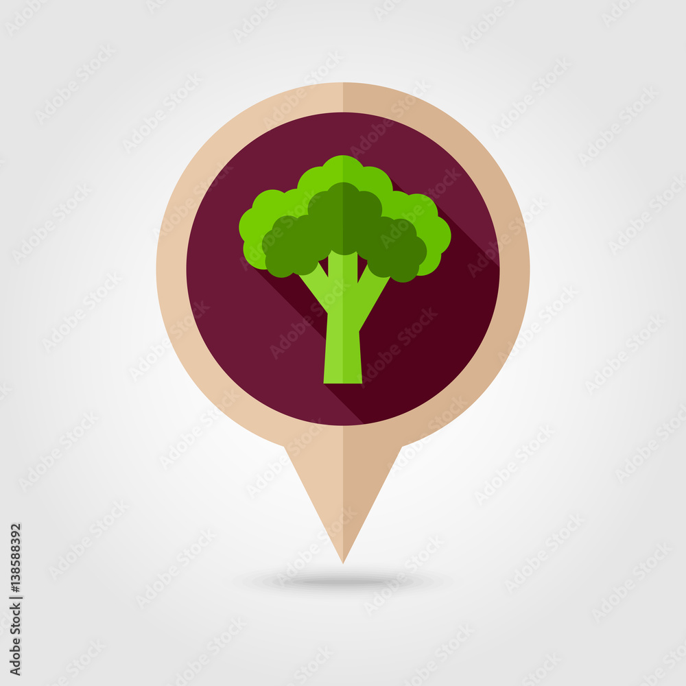 Broccoli flat pin map icon. Vegetable vector Broccoli flat pin map icon. Vegetable vector