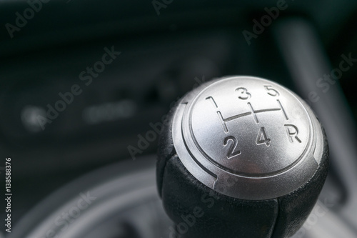 Abstract view of a gear lever, manual gearbox, car interior 