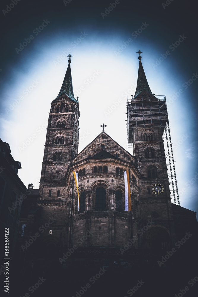Low angle view of historic Bamberg cathedral
