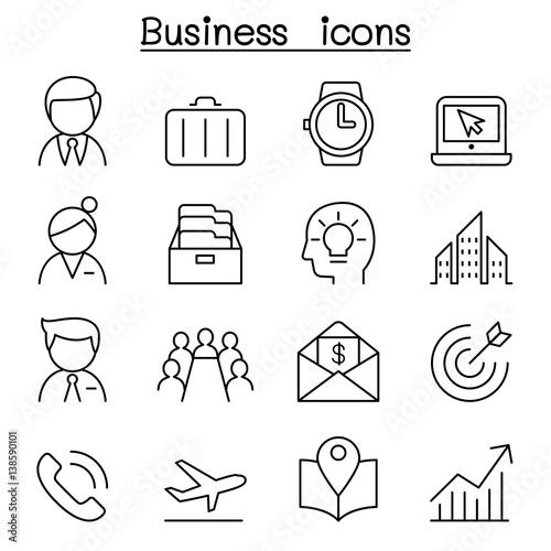 Business management icon set in thin line style