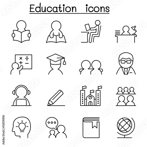 Learning & Education icon set in thin line style