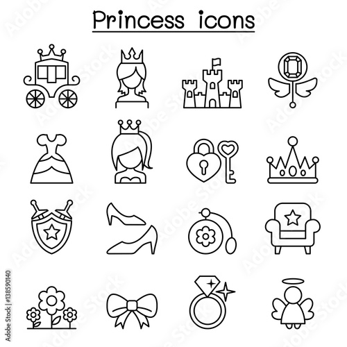 Princess icon set in thin line style