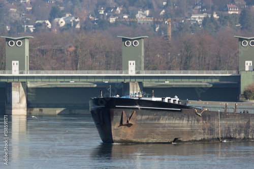 An anonymous cargo ship on the Rhine in Basel photo