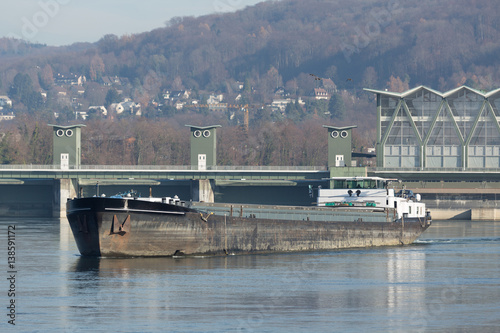 An anonymous cargo ship on the Rhine in Basel photo