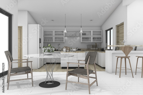 3d rendering dining zone in contemporary kitchen