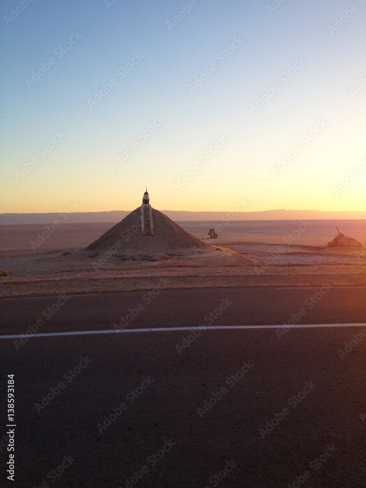 Sand hills in the Sahara desert at sunrise, Tunisia
