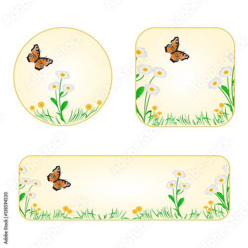 Banner Happy easter spring flowers narcissus with butterfly vintage vector illustration