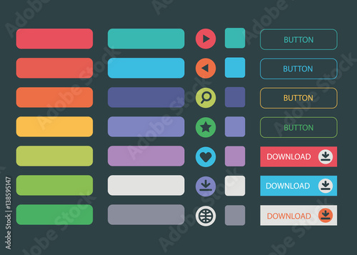 Flat Material Design Vector Isolated Web Button Set 2017