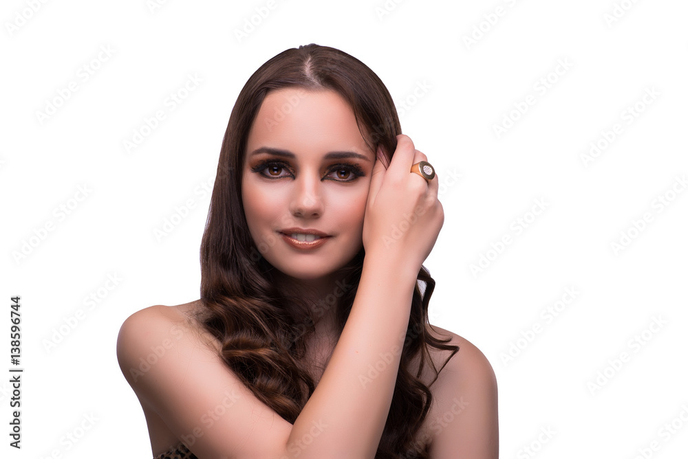 Fototapeta premium Young woman in beauty concept on white isolated background