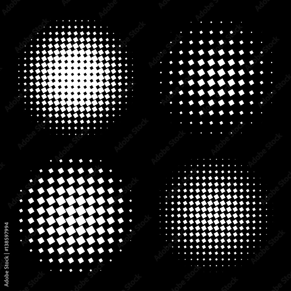 white abstract halftone circle shapes set. Design elements