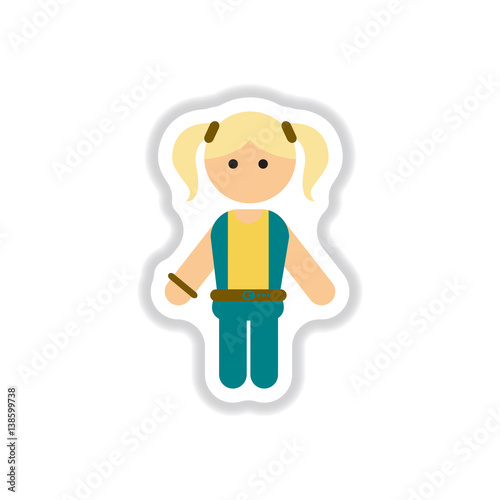Vector illustration in paper sticker style little girl