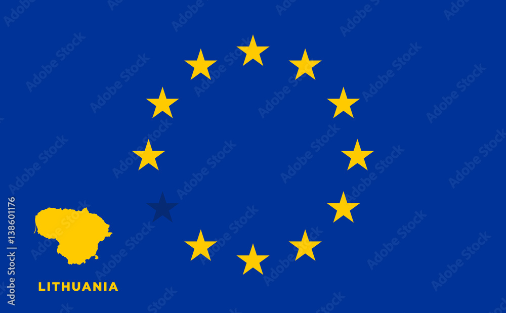 EU flag with Lithuania country. European Union membership Lithuania