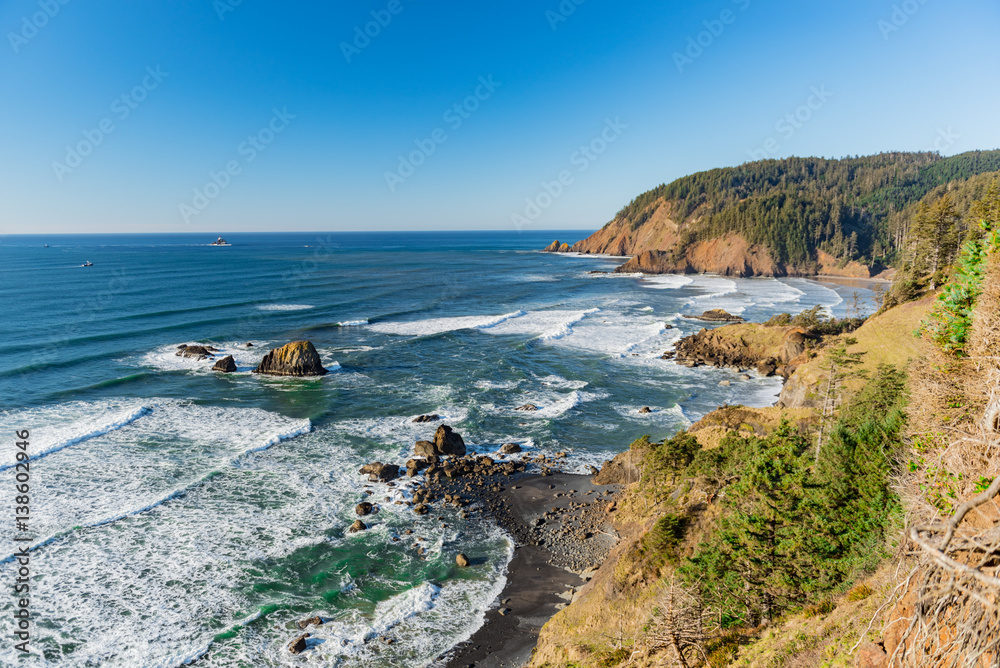 Picturesque outlook of cliff washing by ocean
