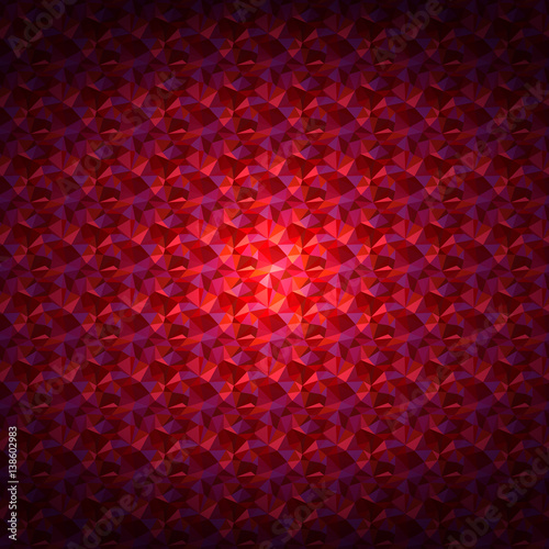 Abstract polygonal shining gemstone surface. Vector illustration of crystal surface in low poly style for background. Picture made of triangles in ruby red colors.