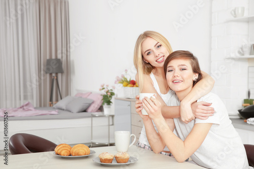 Morning of young lesbian co...