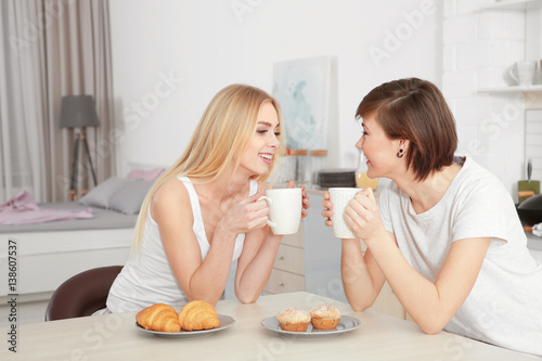 Morning of young lesbian co...