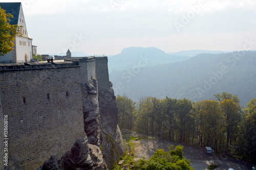 Part of Festung Konigstein fortress. Saxon Switzerland, Bavaria, Germany. Castle. Famous tourist and travel routes. Natural lighting. photo