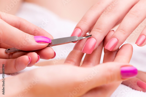 Woman hands during manicure session