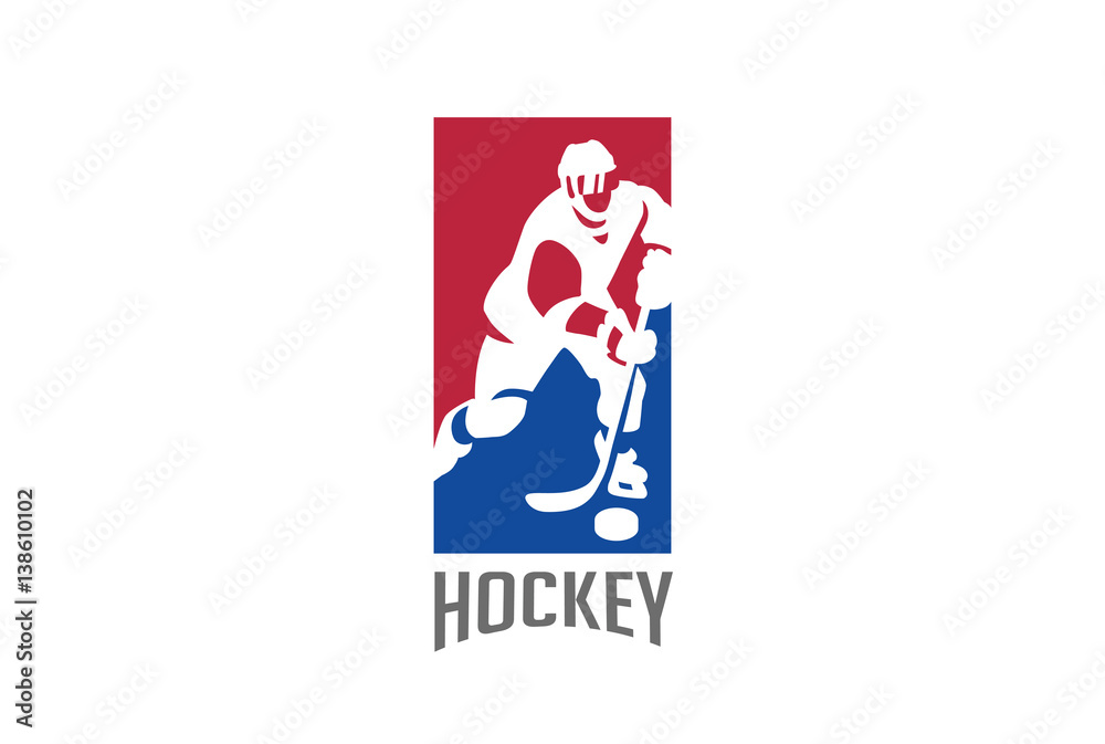 Ice Hockey player silhouette Logo vector. Sport icon