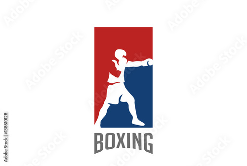 Boxer silhouette Logo design vector. Boxing Sport Logotype icon